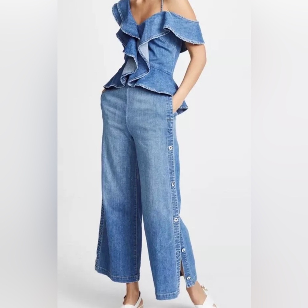 Jonathan Simkhai Denim Ruffle Accented Jumpsuit pre owned - Picture 7 of 13